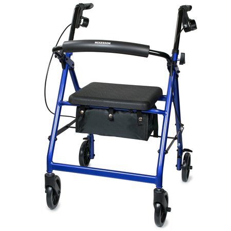 MCKESSON 4-Wheel Rollator, Blue, Folding, Aluminum Frame, 300 lb. Capacity 146-R726BL